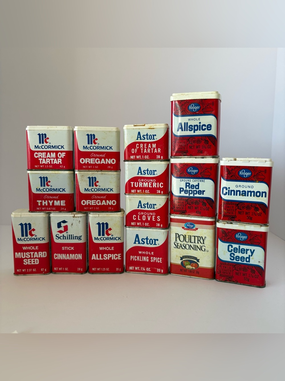Vintage Spice Tin Lot McCormick Schilling Astor Kroger Kitchen Decor Farmhouse